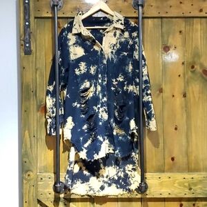 THRILL JEANS PLUS SIZE 3X TIE DYE BUTTON DOWN SHIRT HIGH LOW DISTRESSED RIPS